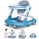 Baby Walker with Wheels 4 in 1 Foldable Activity Center with Mute Wheels Adjustable Heights Anti-Fall Activity Center for Boys Girls Safe Infant Toddler Walker with Footrest for 6-24 Months (Blue)