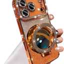 Magnetic Kickstand Glitter Case for iPhone 17 Pro Max,[Compatible with Magsafe] Cute Bling Sparkly Rhinestone with Camera Protector Makeup Mirror Women Girls Case for iPhone 17 Pro Max,Orange