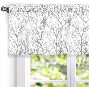 DriftAway Tree Branch Lined Valance Double Layer Blackout Thermal Insulated Abstract Ink Printing Window Curtain Valance Rod Pocket 52 Inch by 18 Inch Plus 2 Inch Header Silver Gray 1 Pack