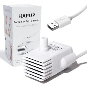 Cat Water Fountain Pump Silent DC5V Original Pet Drinking Fountain Replacement Pump (170L/H) with 6.5ft USB Power Cord for 61OZ/1.8L HAPUP Dog Water Fountain Fish Tank Hydroponics (No Adapter)