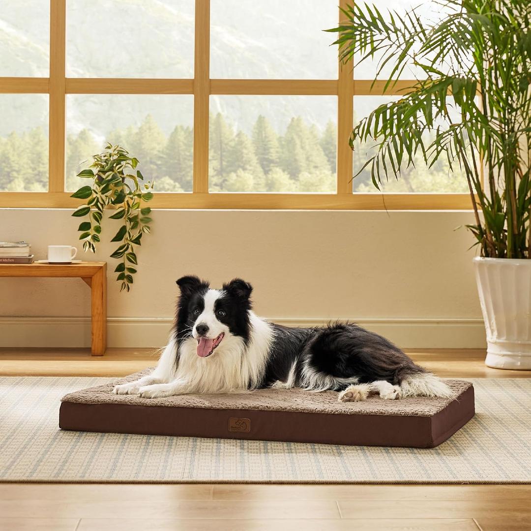 Bedsure Dog Beds Large Sized Dog - Comfy Flat Pet Beds with Removable Washable Cover, Orthopedic Egg Crate Foam Puppy Mat, Suitable for Pet Up to 65 lbs