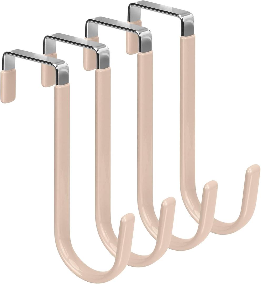 FYY Over the Door Hooks, 4 Pack Door Hangers Hooks with Rubber Prevent Scratches Heavy Duty Organizer Hooks for Living Room, Bathroom, Bedroom Hanging Clothes, Towels, Hats, Coats, Bags Nude (Short)