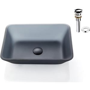 Europea GreyTempered Deco Glass Vessel Bathroom Sink in Grey Transparent Matt | Top Mount Sinks Above Countertop |Rectangular Vanity Countertop Sink Bowl with Pop Up Drain | FW-LA651