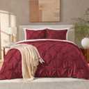 Andency Burgundy Comforter Set King(104x90Inch), 3 Pieces(1 Pinch Pleat Comforter and 2 Pillowcases) All-Season Pintuck Comforter Set, Soft Lightweight Polyester Bedding Comforter Set