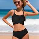 Dearnow Girls Swimsuit Size 7-8, Big Kid, Black Tropical Print 3 Piece Bikini Set with Shorts
