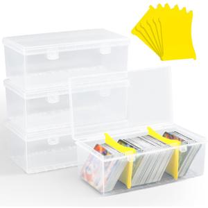 UNAOIWN 4 Pack Trading Card Storage Box, Card Deck Boxes with Dividers Hold 400+ Sport Cards or 100+ Toploader, TCG Card Storage Case for MTG, PTCG, YGO, CCG Collections Organizer