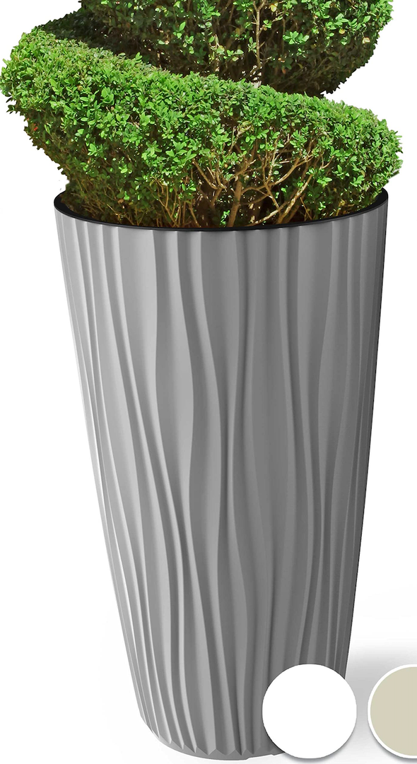 Mueller M-Resin Heavy Duty Tall Planter, Indoor/Outdoor Grande Plant, Tree, Flower Pot, 2-Piece Set, 24”, Modern Design, Built-in 