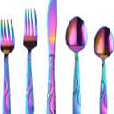 Rainbow Stainless Steel Flatware Set for 6, Ergonomic Silverware Set with Fork Spoon Knife, 30-piece Colorful Cutlery Tableware Set - Dishwasher Safe
