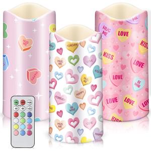 Retisee 3 Pack Color Changing LED Flameless Decorative Candles with Remote Timer, Candy Heart Lights for Bedroom Decor, Wedding Table Centerpiece Anniversary Indoor Decoration, Battery Operated