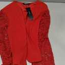 Allegra K Women's Shrug with Lace Sleeve Open Front Formal Jacket for Evening Dresses (Red, L)