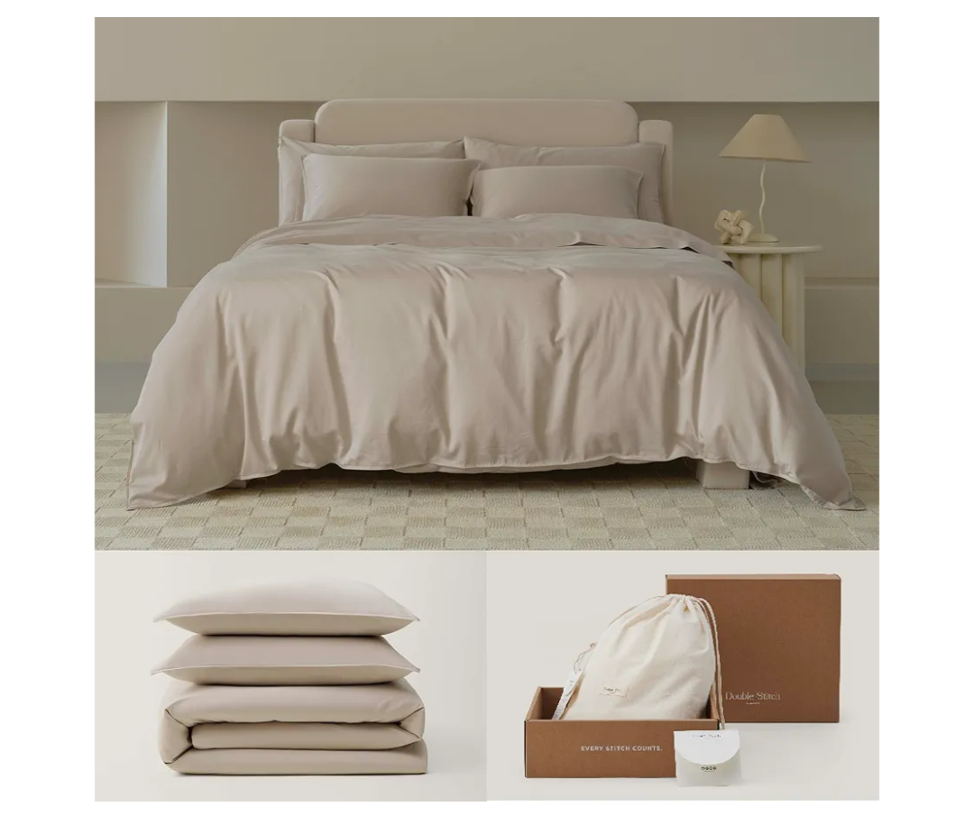 Double Stitch Cotton Tencel Duvet Cover - Queen Size Comforter Cover, Luxury & Soft Eucalyptus Lyocell Bedding Set for Hot Sleepers, Cooling & Breathable, Button Closure, Sandstone, 90"x90"