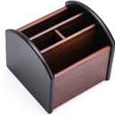 MaxGear Remote Control Holder Caddy, Wooden Desk Organizer with 4 Compartments, Multifunctional Storage for Remote Controls, TV & Office Supplies, Ideal for Tabletop