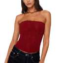 Mylleure Women Sheer Mesh Tube Top Back Zip Up Sleeveless Strapless Bandeau Crop Top Sexy See Through Going Out Streetwear (Black, Small)