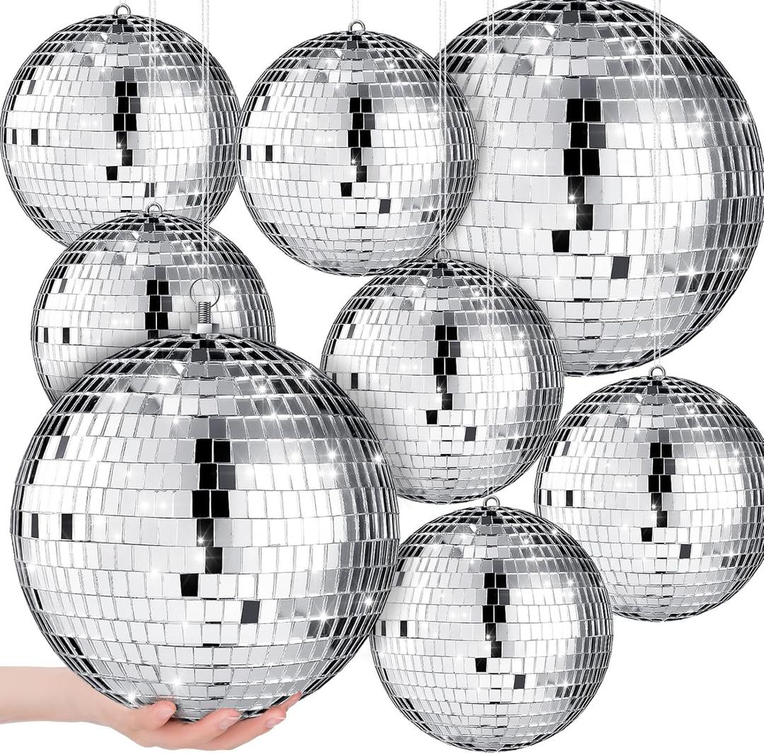 Haull 8 PCS Large Disco Ball Set, 8'', 6''