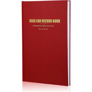 Watersay Used Car Red Record Book Police Book 8-3/4 Inch x 13-1/3 Inch Used Car Log for Dealerships Inventory Management Title Processing Auction Records Auto Tracking