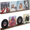 Vinyl Record Shelf Wall Mount 24 inch, Pack of 4 Album Record Holder Display, Wood Floating Shelves for Wall Decor, Album Shelves, Kids Bookshelf, Magazine Rack, Walnut
