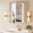 Bathroom Medicine Cabinet Mirror 20 x 26 inch Bathroom Mirror with Storage Wall Mounted Medicine Mirror Cabinet Wood Organizer with Single Frameless Mirror Door Farmhouse Bathroom Storage Cabinet