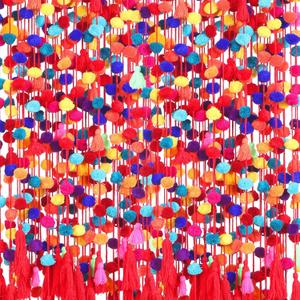 24 Pcs Mexican Pom Pom Garland Colorful 59 Feet Fiesta Alter Yarn Tassel Day of The Dead Decorations Cinco De Mayo Party Decoration Mexican Tassel Garland Wool Ball Decor