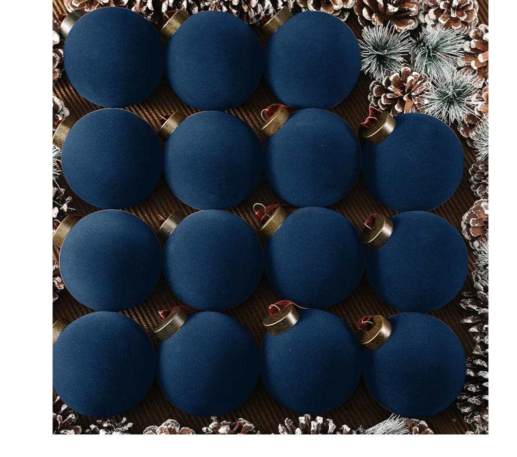 Liliful 15 Pcs Velvet Christmas Balls Bulk Flocked Christmas Tree Ball Ornaments Plastic Xmas Decorative Hanging Ornaments(Navy Blue)