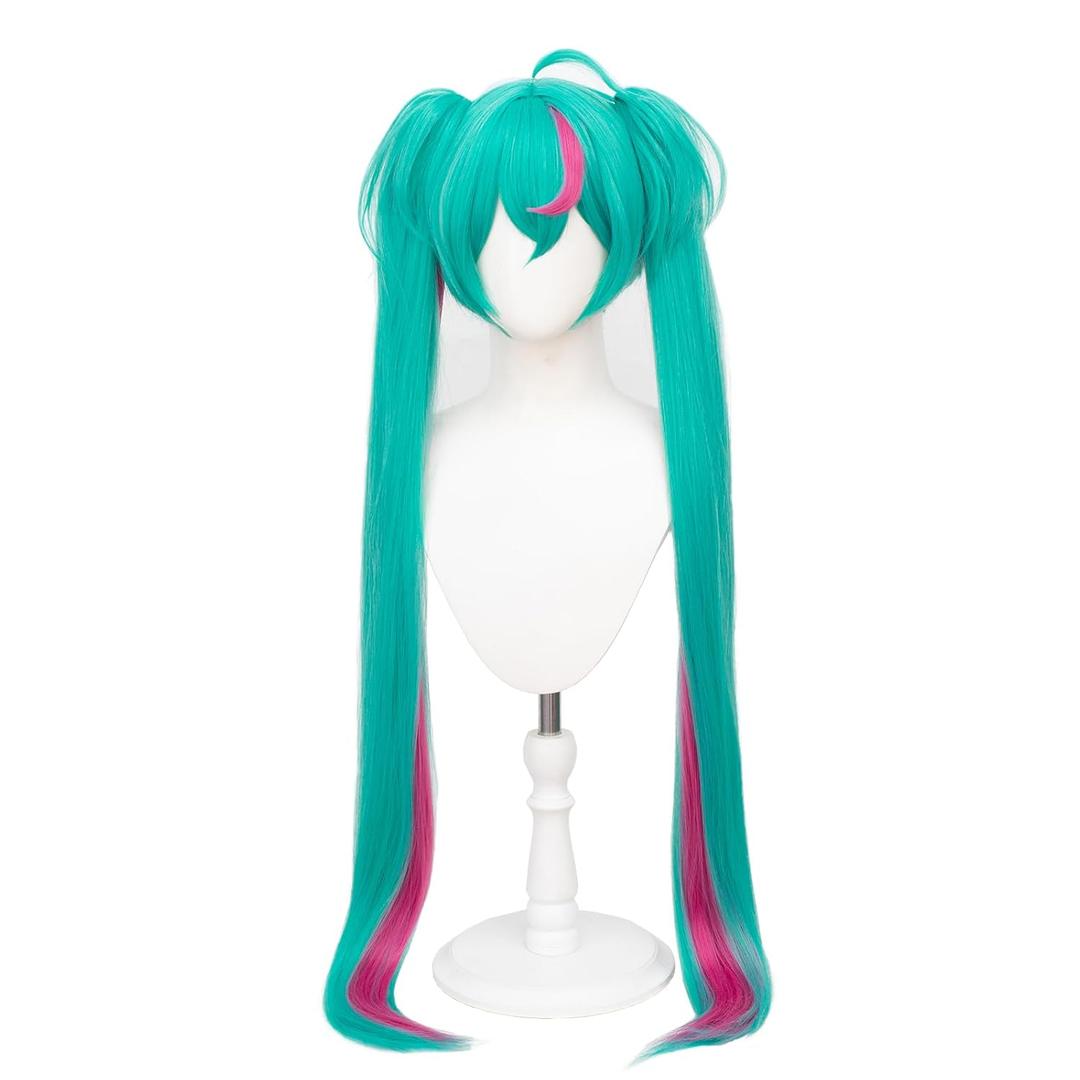 XiongXiongLe Muse Dash Halloween Wig Cosplay Women Green Mixed Red Long Straight Hairs Wigs 2 Braids for Adult Cos Anime Party Halloween Christmas Comic