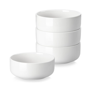 MALACASA 24 OZ Cereal Bowls, 5.8 Inch Soup Bowls Ceramic Bowl Sets of 4, Breakfast Bowls Set for Kitchen, Dishwasher Microwave Oven Safe, White, Series LUNA