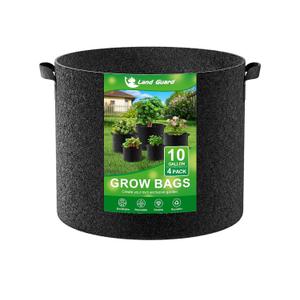 Land Guard 4-Pack Fabric Grow Bags 10 Gallon, Thickened Nonwoven Garden Pots, Growing Bags with Handles, Black, 4 Pcs