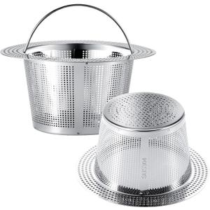 Xonusin 2 Pc Kitchen Sink Drain Strainer, 304 Stainless Steel with Portable Handle for Standard 3-1/2 Inch Drain, Large 4.21 Inch Basket