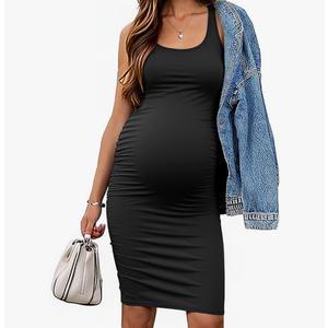Peauty "B Shape Side Ruch Maternity Tank Dress/Bodycon Midi Dress for Everyday Wear Baby Shower. medium