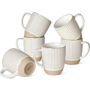 LE TAUCI Coffee Mugs 16 oz,Ceramic Mug Set, Embossment Cups for Latte, Hot Tea, Cappuccino, Mocha, Cocoa,Suit For Housewarming Wedding- 3.8 inch, Set of 6, Arctic White