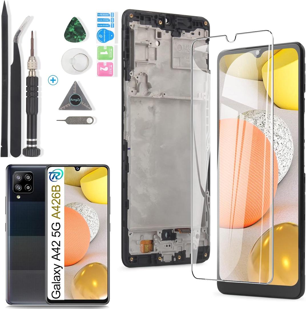 YWLRONG Display for Samsung Galaxy A42 5G A426 SM-A426B SM-A426B/DS Screen Replacement LCD Touch Screen Internal Digitizer for Replacement Assembly with Kit(Black with Frame)