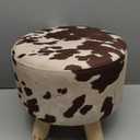 Asense Small Round Ottoman Foot Rest Stool Linen Padded Seat Footstool Ottoman with Anti-Slip Wooden Legs (Cow Brown,Linen)