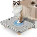 Litter Box Step, Cat Ramp/Step/Catcher with Wooden Base, Filter Function, Easy to Clean, Filter Pedal Ideal for Kitten & Elderly Cats (Light Grey)