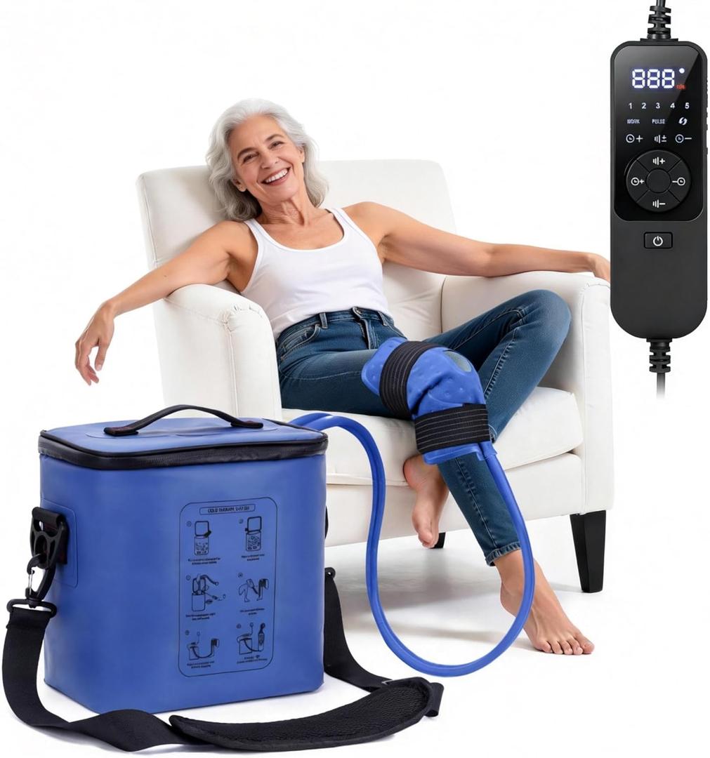 Cold Therapy Machine, Portable Ice Machine for Knee After Surgery, Programmable Knee Replacement Recovery System, Cryotherapy for Pain Relief, Sports Injuries, Reduce Swelling, w/Compression Pad