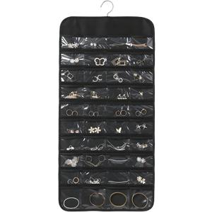 Black Hanging Jewelry Organizer, 80 Pockets Double-Sided, Wall Door Closet Storage for Earrings Necklaces Rings