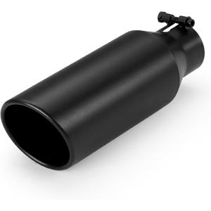 Exhaust Tip 2.5" Inlet 4" Outlet 12" Long, High Performance Stainless Steel, Peel-Resistant Black Powder Coated, Rolled Angle Cut, Bolt-On Diesel Tail Pipe, Universal for Car Truck