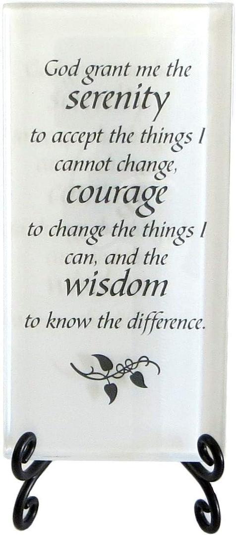The Serenity Prayer Inspirational Glass Plaque. Encouraging and Centering Words To Empower. Includes a Folding Easel. By Lifeforce Glass. White.