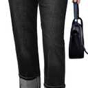 luvamia Straight Leg Jeans for Women Trendy Cropped High Waisted Cuffed Hem Stretchy Boyfriend Capri Jeans with Pockets Medium, Washed Black