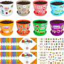 Domensi 30 Pack Garden Pot Craft Kit 4 Inch DIY Hello Spring Crafts for Kids Bulk Plastic Flower Plant Pot Plastic Planter with Tray Drainage Holes with Tag, Certificate of Award, Sticker
