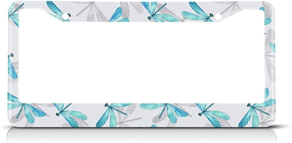 Blue Dragonfly License Plate Frame Watercolor Animal Car Frames, License Plates Holder Artwork Beautiful License Plate Aluminum Metal Frames for Women Men Auto Decoration