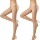 Yilanmy 2 Pairs Shiny Sheer Tights for Women Oil Shimmer Pantyhose Control Top Glossy Stockings (White, S)