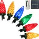 Anycosy Christmas Solar Lights, 32.8 Ft 50 LED C9 Christmas Lights with Timing Function, Waterproof and Connectable Plug for Home Party Garden Decor Outdoor Christmas Decorations, C9-50-SC