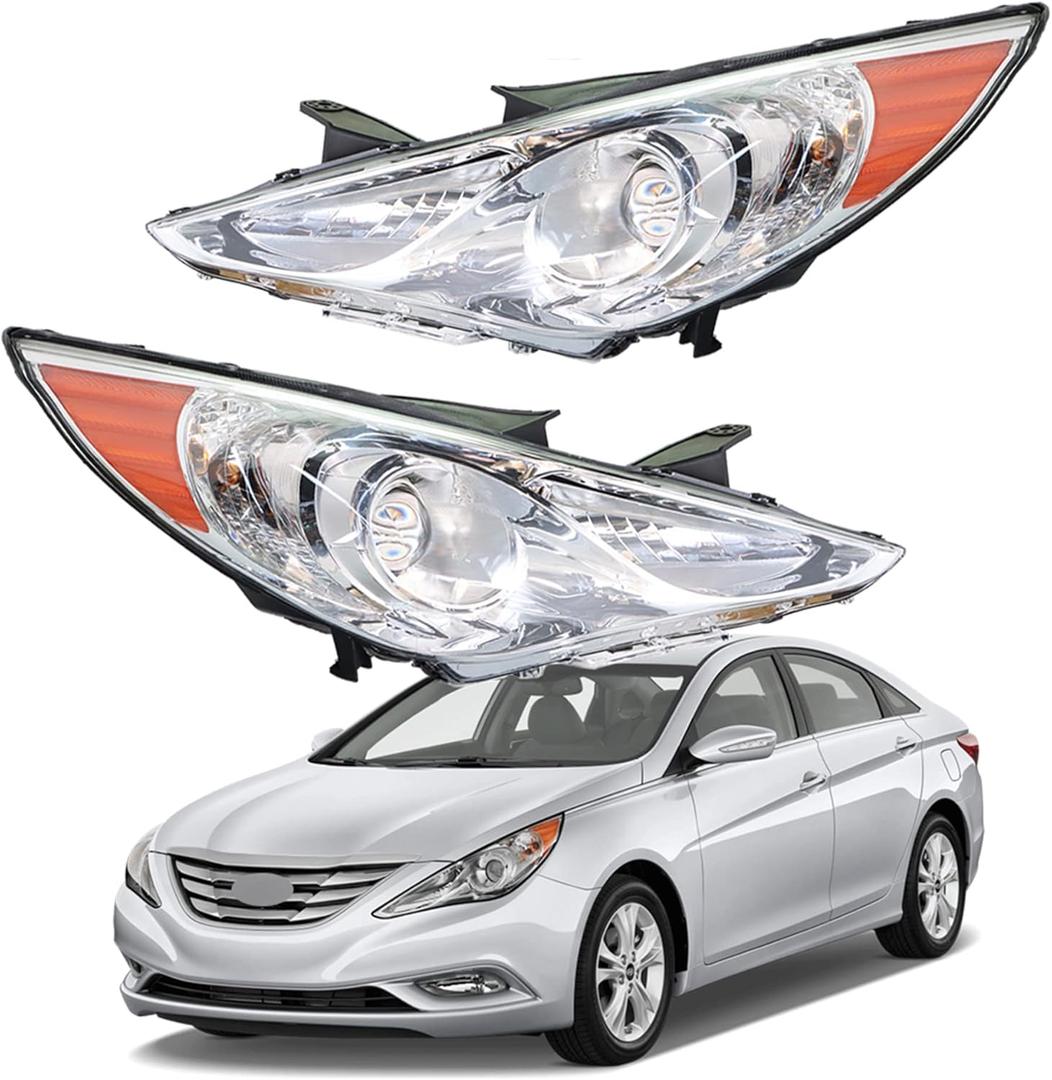 Headlights Headlamp Replacement for Sonata 2011-2014 Projector Headlight Clear Lens Amber Corner Pair Left and Right Side Replacement for HY2502159 HY2503159
