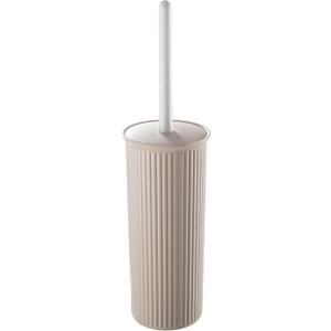 Superio Ribbed Collection - Decorative Plastic Toilet Bowl Brush and Holder Set, Taupe (1 Pack) Cleaner Scrubber for Bathroom