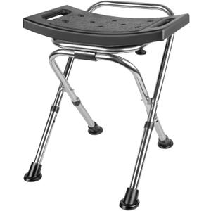 Height Adjustable Folding Shower Chair Seat, Stainless Steel Small Shower Chair for Inside Shower with,400lbs Portable Travel Shower Stool,Safety Anti-Slip Bath Chair for Seniors(Black)