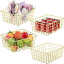 4 Pack Gold Wire Baskets for Organizing Office Wire Storage Basket Gold Metal Storage Baskets for Kitchen Cabinets, Bathroom, Countertop