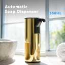 Automatic Soap Dispenser Touchless 11.8oz/350ml Four-Level Adjustable Dispenser VolumeStainless Steel Material,Battery Powered for Wide Compatibility in Kitchen, Bathroom, Hotel & Office (Gold)