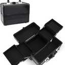 Large Makeup Train Case Cosmetic Organizer Case Makeup Box Portable Make Up Artist Travel Case with 4 Trays with Dividers Lockable Hard Train Case Nail Tech Supply Storage - Starry Black