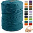 Macrame Cotton Cord 5mm x 328yds, ZUEXT Natural Handmade Peacock Blue Braided Cords 4 Strands Knitted Rope String for Craft Wall Hanging Weaving Tapestry Dream Catchers Hanger DIY Gift (300m)