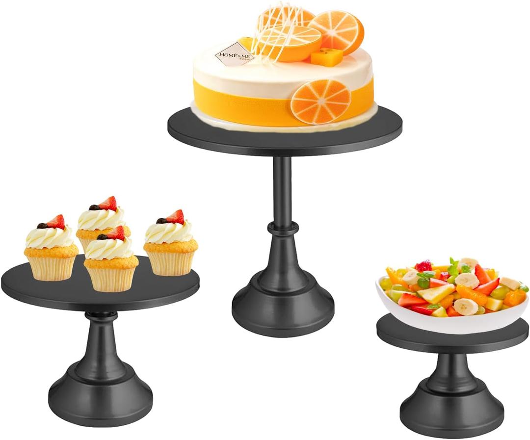 3 Set Black Cake StandDisplay Plate Dessert Cupcake Pastry Candy for PartyElegant Round Cylinder Columns tables for Weddings Cake StandsBirthday Party