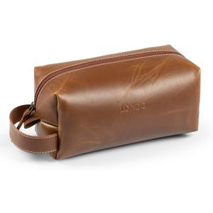 Londo Leather Cosmetic Makeup Pouch & Travel Watch Box. High Quality Stylish Durable Protective Storage Organizer for Toiletries & Versatile Accessories (Light Brown)